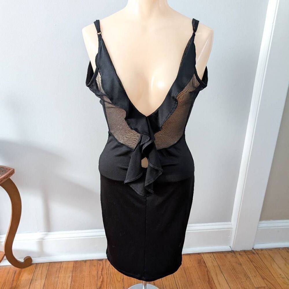 Mapale Black Ruffle Semi Sheer Dress